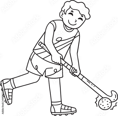 Field Hockey Male Player Directing Ball Isolated 