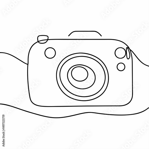 Vector illustration of a simple camera outline with abstract lines on a white background