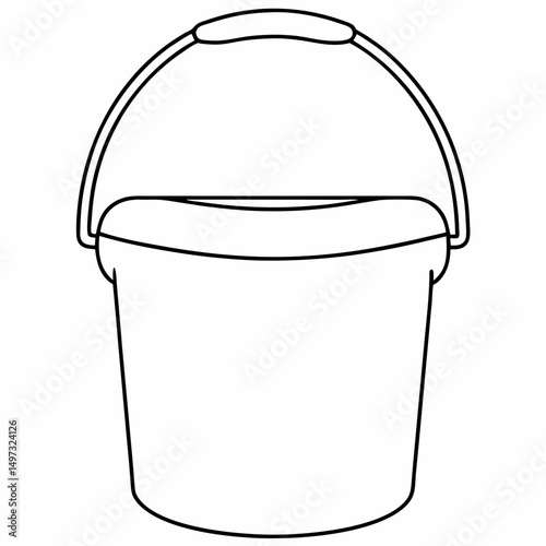 Black outline bucket with handle illustration suitable for gardening cleaning or as a design element on a transparent background for versatile creative applications