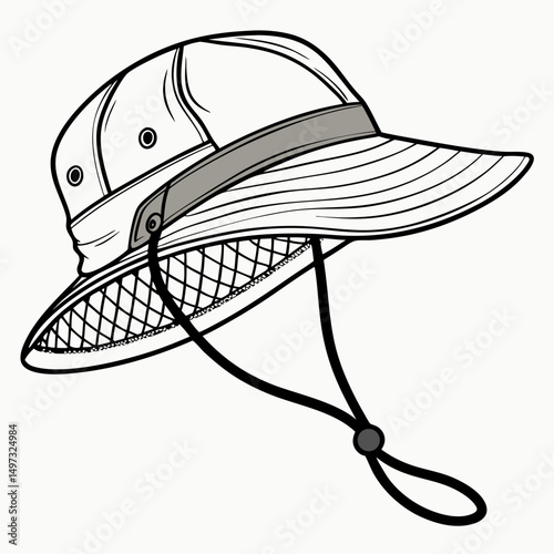 Detailed vector illustration of a safari sun hat suitable for various design applications with transparency.
