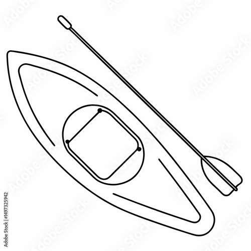 Minimalist illustration of a kayak and paddle ideal for outdoor recreation or travel concepts in black outline