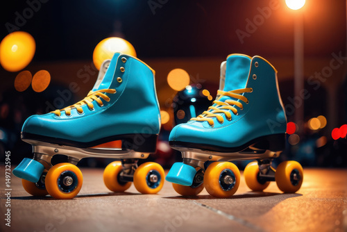 Wallpaper Mural A pair of blue roller skates featuring yellow wheels, perfect for a fun outdoor activity or a unique fashion statement Torontodigital.ca