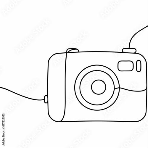 Minimalist line art camera illustration on a white background ready for creative designs and photographic imagery