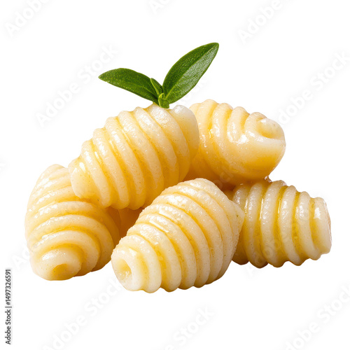Delicious spiral pasta with fresh basil garnish.