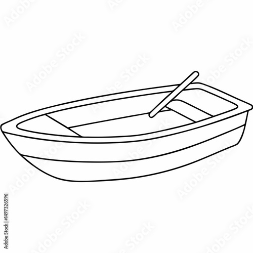 Simple hand drawn outline illustration of a rowboat with oar suitable for various design uses