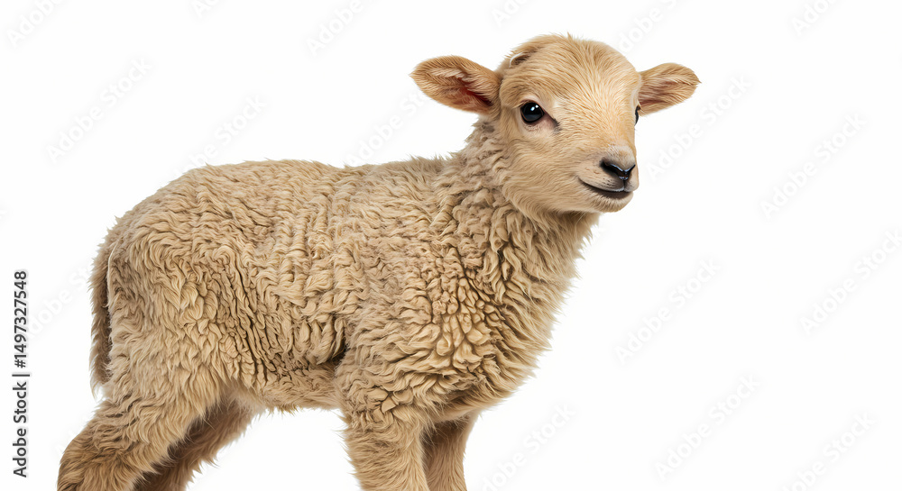 Fototapeta premium Adorable Lamb, Cute Sheep, Fluffy Baby Animal, Farm Animal