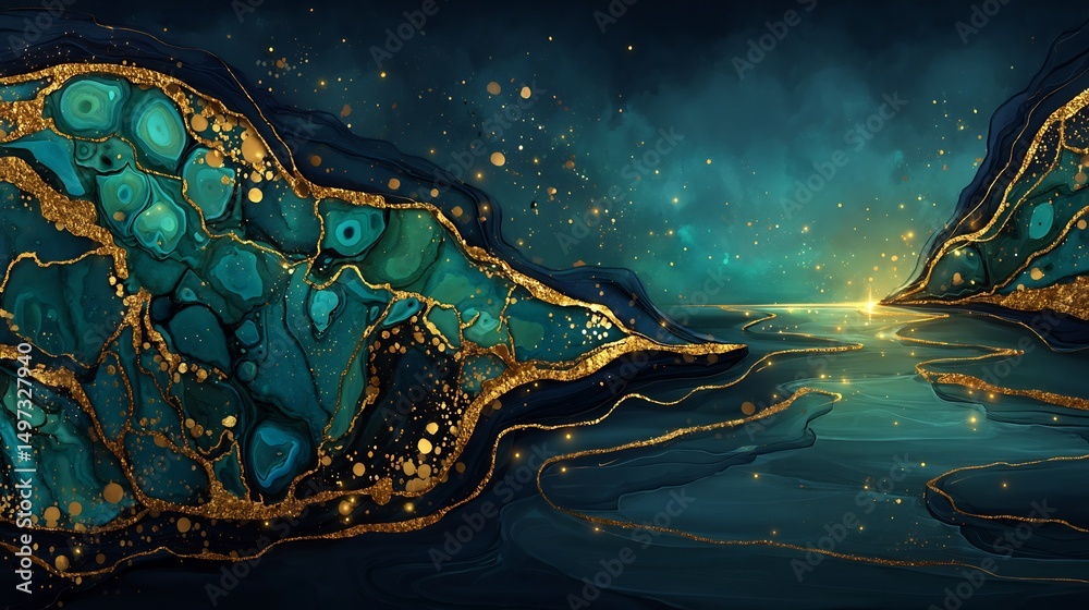 Teal Gold Marble Abstract Art Background. Teal Gold Marble Abstract Art Background.