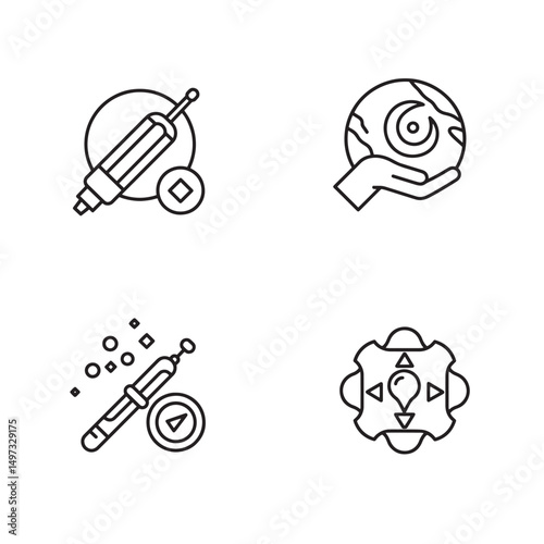 Collection of four science and global themed vector icons in a clean simple silhouette style