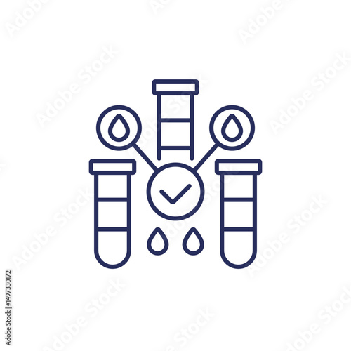 blood testing line icon with test tubes, vector