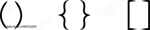 Text brackets icon set. Black quotation marks. Curly braces, double symmetric and angle. Vintage typographic symbol calligraphic quote frame. Doodle, element lettering. Vector for punctuation maths.