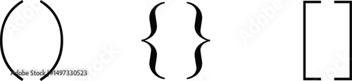 Text brackets icon set. Black quotation marks. Curly braces, double symmetric and angle. Vintage typographic symbol calligraphic quote frame. Doodle, element lettering. Vector for punctuation maths.