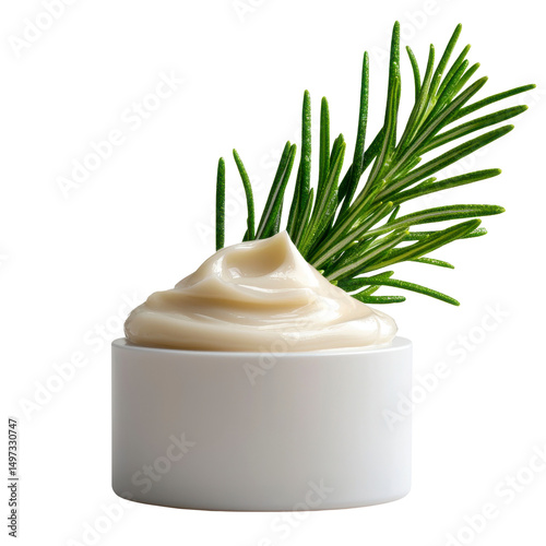 Natural cream with herbal essence and ingredients isolated against a transparent background..