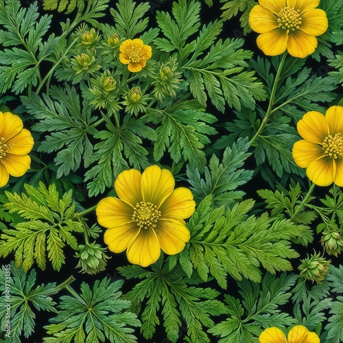 Medicinal plant Silverweed (Potentilla anserine or Argentina anserina) on a white background. Used in herbal medicine, bee plant