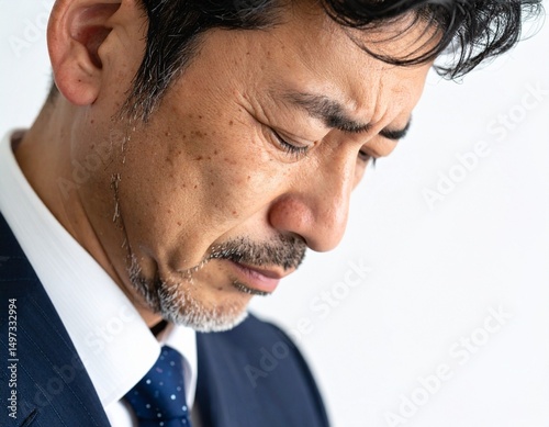 悲しみに沈むスーツ姿の男性