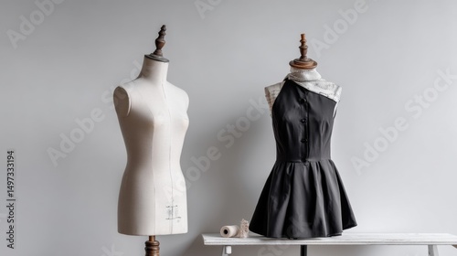 Fashion design concepts: classic mannequin and chic outfit for sewing
