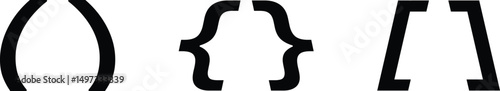 Text brackets icon set. Black quotation marks. Curly braces, double symmetric and angle. Vintage typographic symbol calligraphic quote frame. Doodle, element lettering. Vector for punctuation maths.