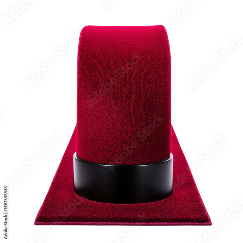 Stylish red velvet hat on display isolated against a transparent background..