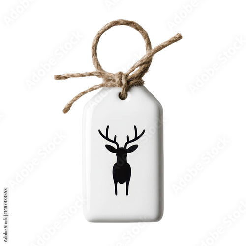 Stylish tag with deer silhouette design isolated against a transparent background..