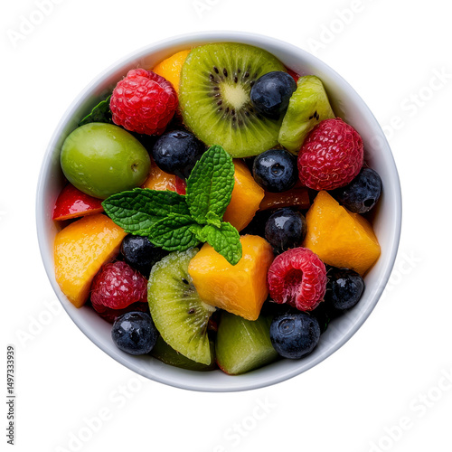 Vibrant bowl of assorted fresh fruits isolated against a transparent background..