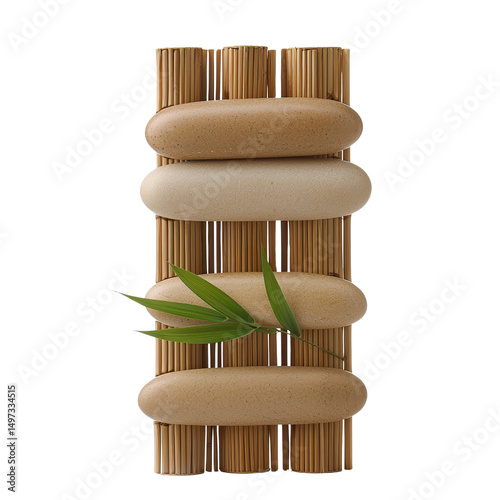 Zen stones and bamboo for relaxation decor isolated against a transparent background..
