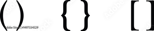Text brackets icon set. Black quotation marks. Curly braces, double symmetric and angle. Vintage typographic symbol calligraphic quote frame. Doodle, element lettering. Vector for punctuation maths.