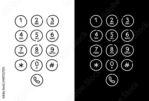 Doodle phone screen numbers interface. Doodle call button. Mobile phone numbers panel illustration