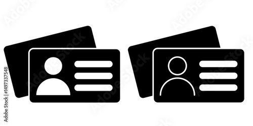 Schematic black and white ID card and driver license icons for identification kits educational materials user profiles and security interface elements