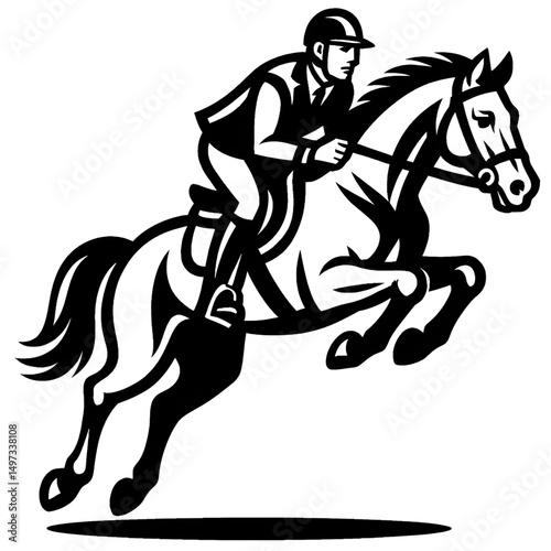 .black and white  Equestrian    Illustration vector silhouette  style black hard  line art line drawing