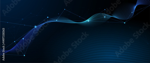 Abstract internet network connection design for web site. Digital data, communication, science and futuristic concept. Vector molecule, Network Connected lines with dots, technology on blue background