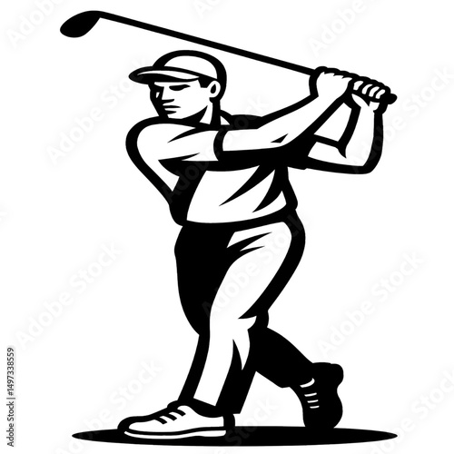 .black and white golf  Illustration vector silhouette  style black hard  line art line drawing