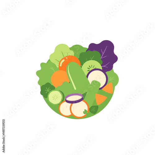 Fresh vegetable salad illustration, nutritious concept, colorful design on white background