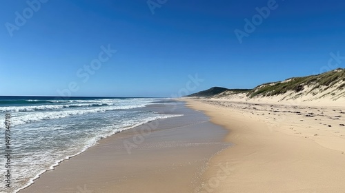 Wallpaper Mural Clear blue sky above a quiet beach with waves gently washing over pale beige sand Torontodigital.ca