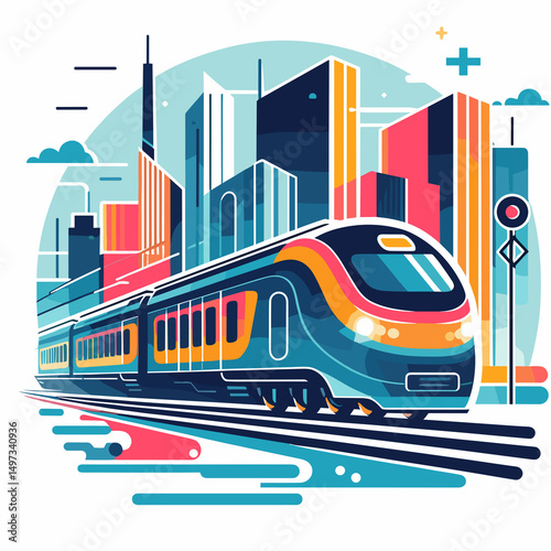 Modern Train in Futuristic City Illustration