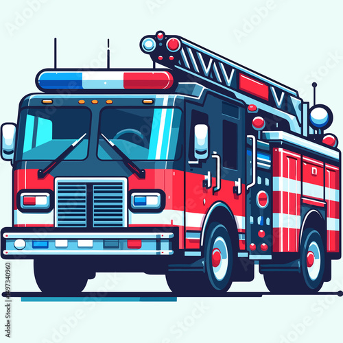 Cartoon Fire Truck Illustration with Ladder