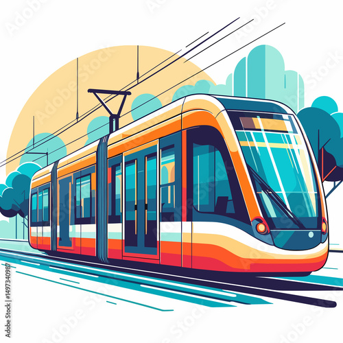 Modern Tram in Vibrant Illustration Style