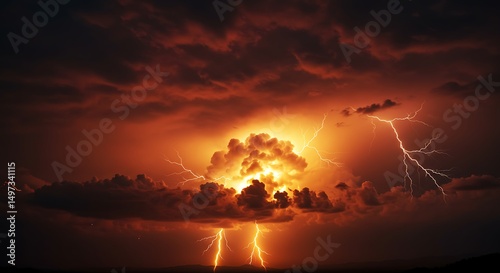Burning Orange Sky with Explosive Clouds Intense Atmospheric Texture