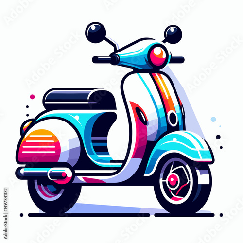 Colorful retro scooter illustration in vibrant style