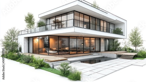 Modern Architectural Design: Luxurious Two-Story Home with Pool