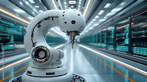 Futuristic robot arm in advanced facility