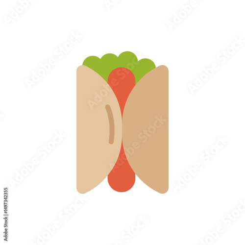 Stylized flat illustration of a wrap, burrito or sandwich with fresh fillings