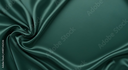 Dark Blue Green Silk Satin Fabric Background Soft Folds & Smooth Texture for Luxury Design
