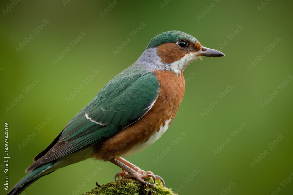 Obraz premium A colorful bird perched on a moss-covered branch