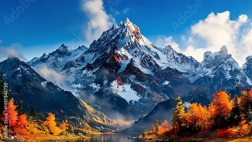 Majestic snowcapped peaks reflected in tranquil waters