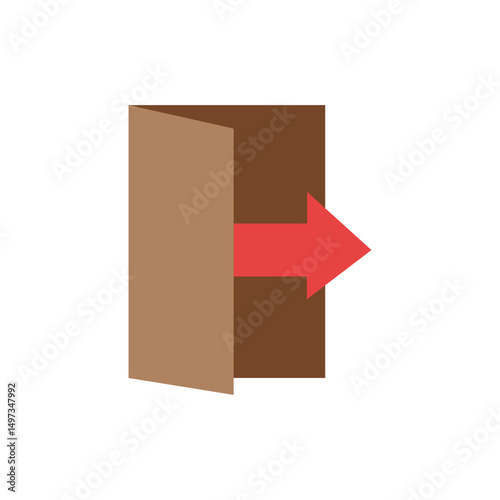 Graphical illustration of a symbolic doorway with direction arrow indication