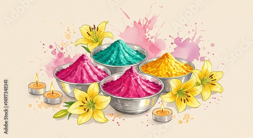 colorful easter eggs and flowers