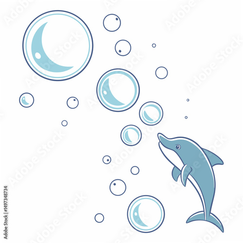 A playful cartoon dolphin interacting with bubbles transparent design for various creative projects and applications.