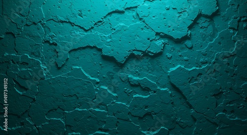 Teal Toned Cracked Pattern with Grungy Depths and Dramatic Light Play