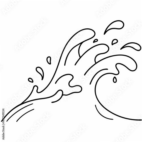 Artistic vector illustration of a water wave splashing with black outlines against a white background