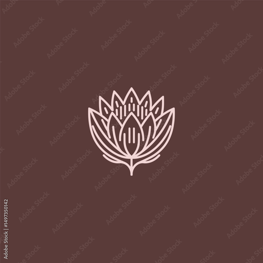 Fototapeta premium Protea flower logo in simple and minimalist line art style.