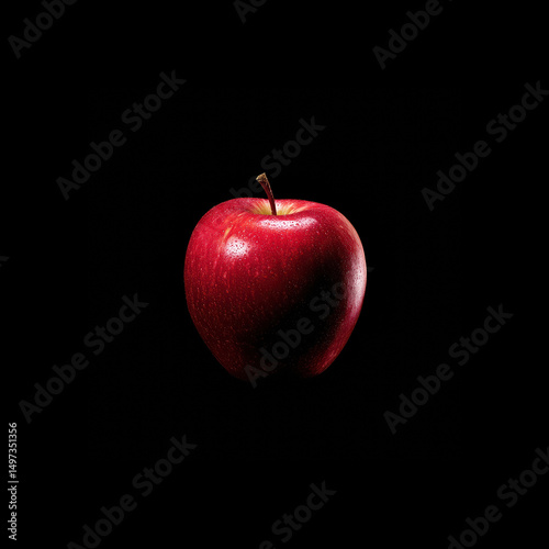 Fresh red apple on black background with shine